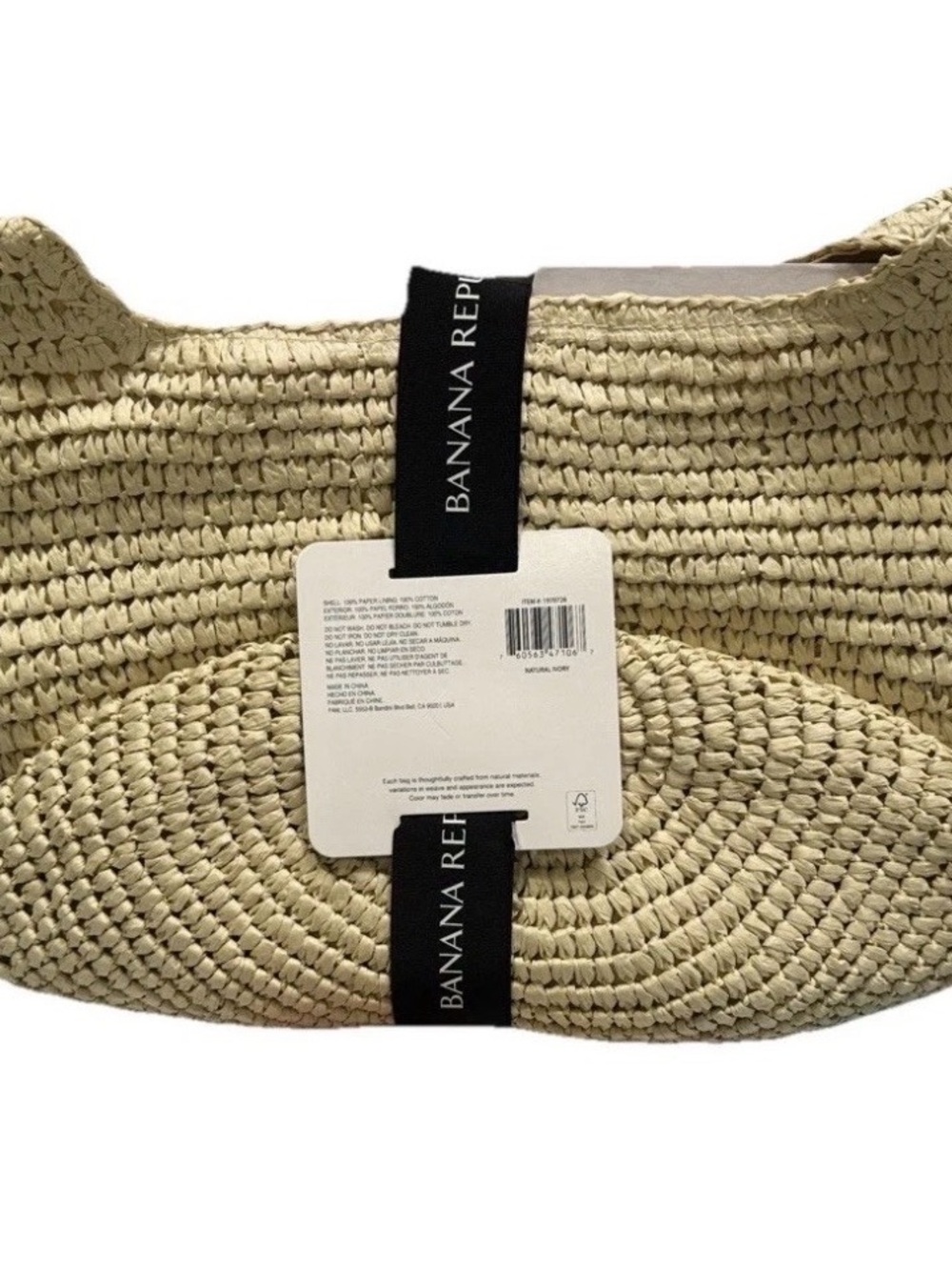 BANANA REPUBLIC RAFFIA TOTE BAG Boho Crochet Shoulder Bag — Cream Straw Tote - Picture 8 of 14